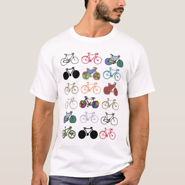 flerfärgade cyklar mönster tee shirt (Framsida)