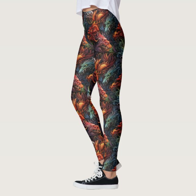 Flerfärgade Drakar Mönster Leggings (Vänster)