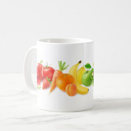 Flerfärgade frukter i rad kaffemugg