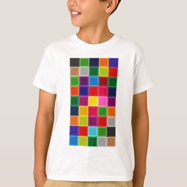 Flerfärgade fyrkanter och Rand Girly T-shirt (Framsida)