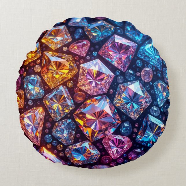 Flerfärgade Gemstones i en övertoningsVisning Rund Kudde (Framsidan)