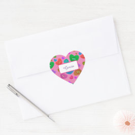 Flerfärgade hearter med Valentineser med ögonboll  Hjärtformat Klistermärke