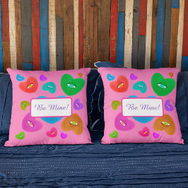 Flerfärgade hearter med Valentineser med ögonboll Kudde