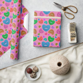 Flerfärgade hearter med Valentineser med ögonboll Presentpapper