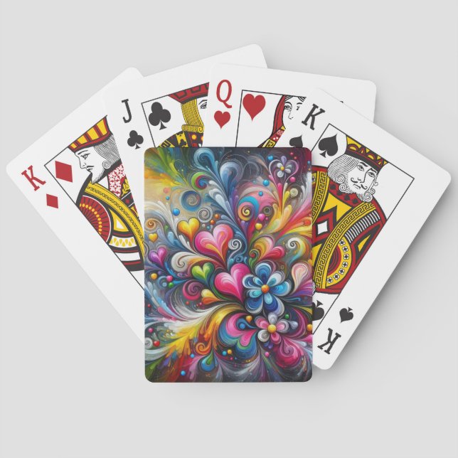 Flerfärgade hjärtans blomvirvel casinokort (Baksidan)