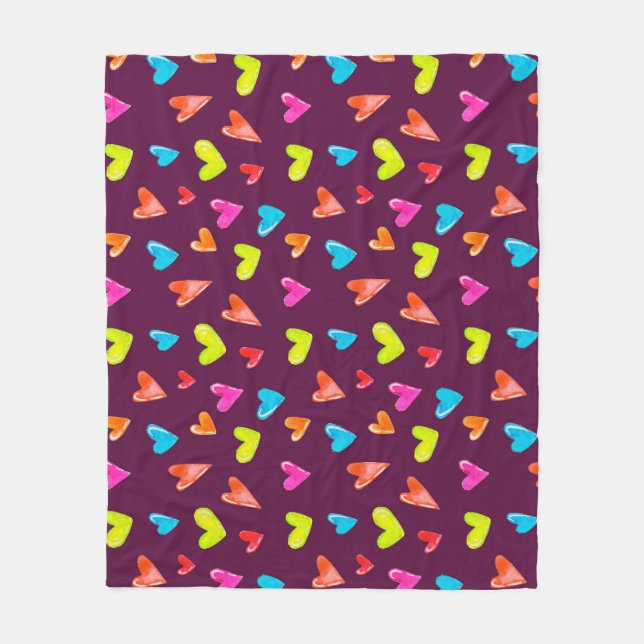 Flerfärgade hörn: Vattenfärgsfärgad Lila Mönster. Fleecefilt (Framsidan)