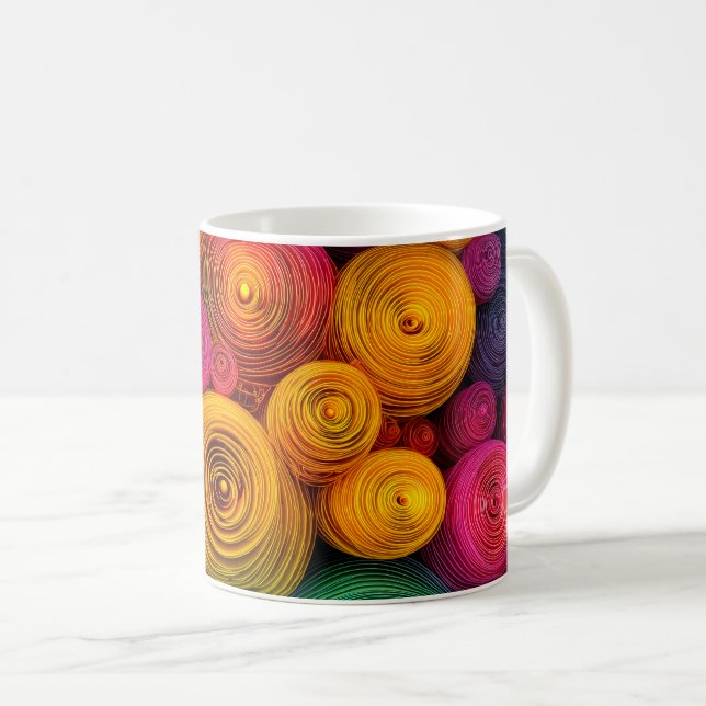 Flerfärgade koncentriska cirklar abstrakt textur kaffemugg (Framsida höger)
