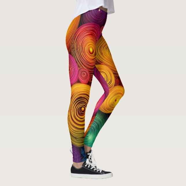 Flerfärgade koncentriska cirklar abstrakt textur leggings (Höger)