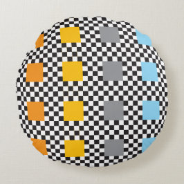 Flerfärgade kryssade Mönster och stora fyrkanter Rund Kudde