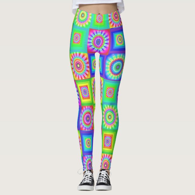 Flerfärgade lapptäcken blommiga leggings (Framsida)