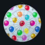 Flerfärgade Party-bubblor på ljusblå blått Darttavla<br><div class="desc">Flerfärgade Party-ballonger på ljusblå dammkavla.</div>