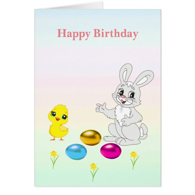 Flerfärgade Påskägg och Bunny Birthday Hälsningskort (Framsidan)