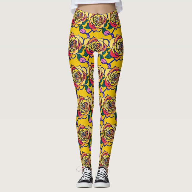 Flerfärgade rosor i en popkonststil leggings (Framsida)