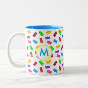 Flerfärgade söta björnar & monogram Två-Tonad mugg