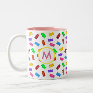 Flerfärgade söta björnar & rosa monogram Två-Tonad mugg