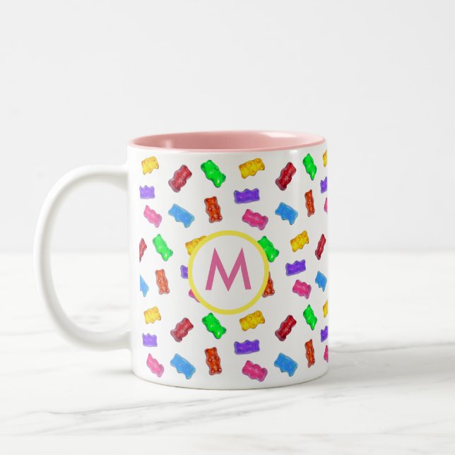 Flerfärgade söta björnar & rosa monogram Två-Tonad mugg (Vänster)