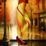 Flerfärgade, strimlade designer-Mönster-legeringar Leggings<br><div class="desc">Leggingar med festive stripe mönster i varm röd,  orange,  grönt och gult.</div>