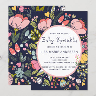 Flerfärgade vilda blommor äng marinblå baby sprink inbjudningar