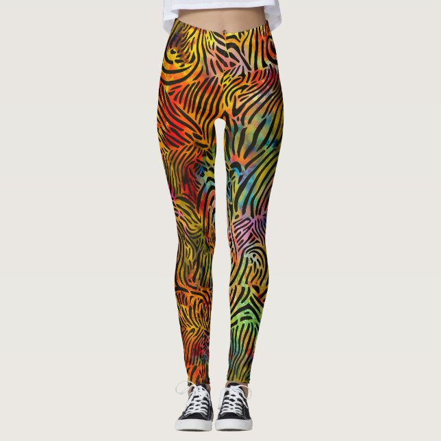 Flerfärgade Zebra-band Leggings (Framsida)