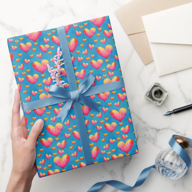 Flerfärgat akvarellhjärtan presentpapper (Gifting)