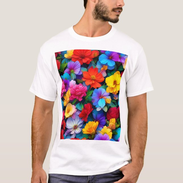 Flerfärgat blomster Mönster Botanisk Design-75647 T Shirt (Framsida)