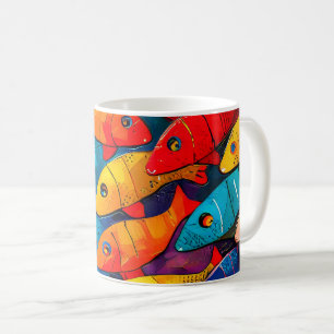 Flerfärgat fiskmönster kaffemugg