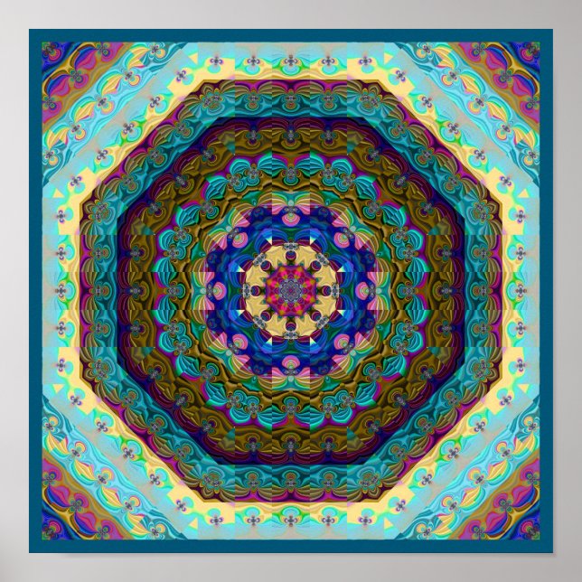 Flerfärgat Fractal Kaleidoscope Poster (Framsidan)