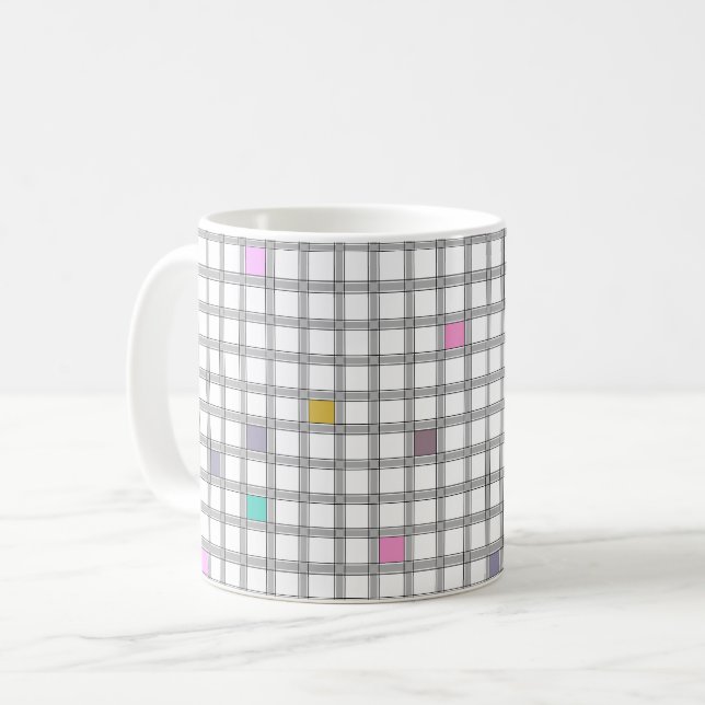 Flerfärgat geometriskt rutigt mönster kaffemugg (Framsida vänster)