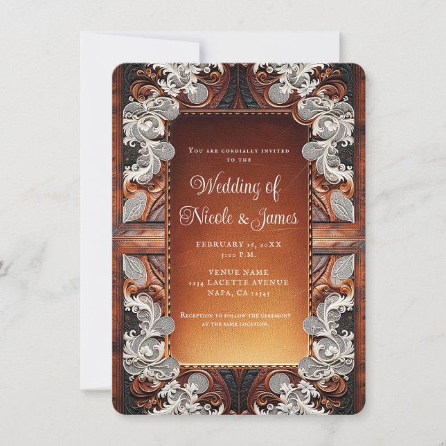 Flerfärgat läder & flätad look rustik bröllops- inbjudningar (Framsida)