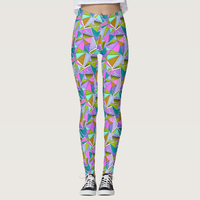 Flerfärgat ljust neon geometriskt mönster  leggings (Framsida)