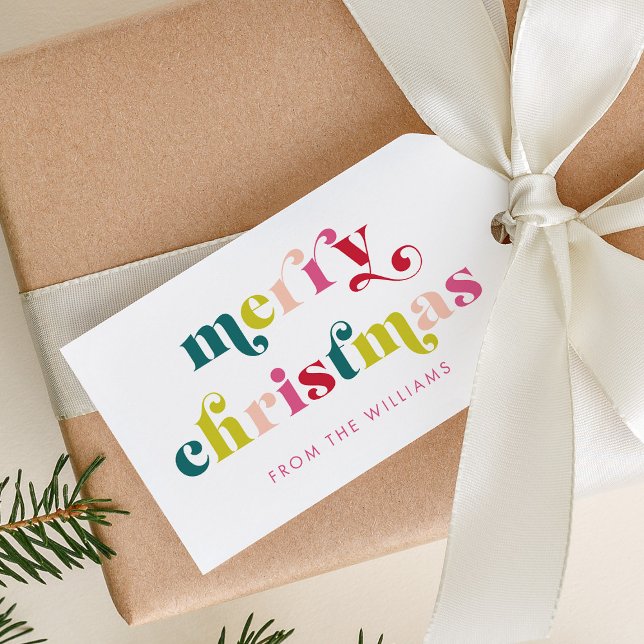 Flerfärgat Modern God jul Namn Presentetikett (Multi Colored Modern Merry Christmas Name Gift Tags)