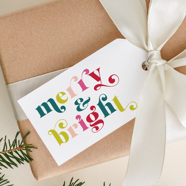 Flerfärgat, modernt, bra och ljus jul presentetikett (Multi Colored Modern Merry & Bright Christmas Gift Tags)