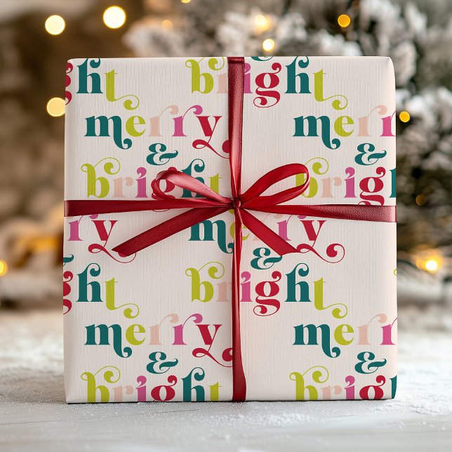 Flerfärgat, modernt, bra och ljus jul presentpapper (Multi Colored Modern Merry & Bright Christmas Wrapping Paper)