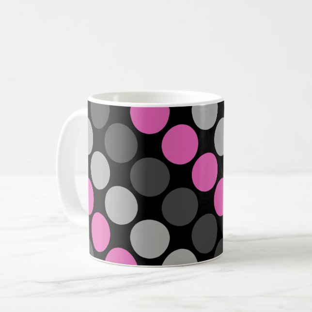 Flerfärgat mönster Retro Sextiotalet Prickar Grå Kaffemugg (Framsida vänster)