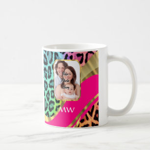 Flerfärgat rosa leopard-tryck kaffemugg