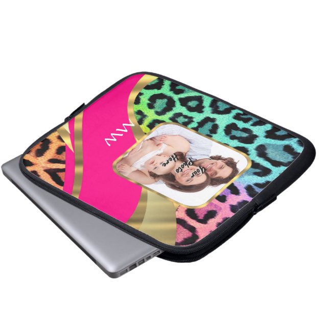 Flerfärgat rosa leopard-tryck laptop fodral (Framre botten)