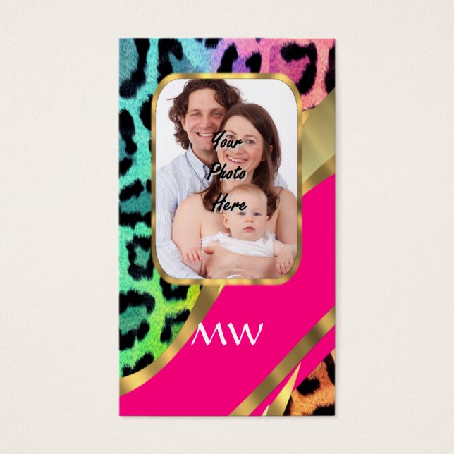 Flerfärgat rosa leopard-tryck visitkort (Framsidan)