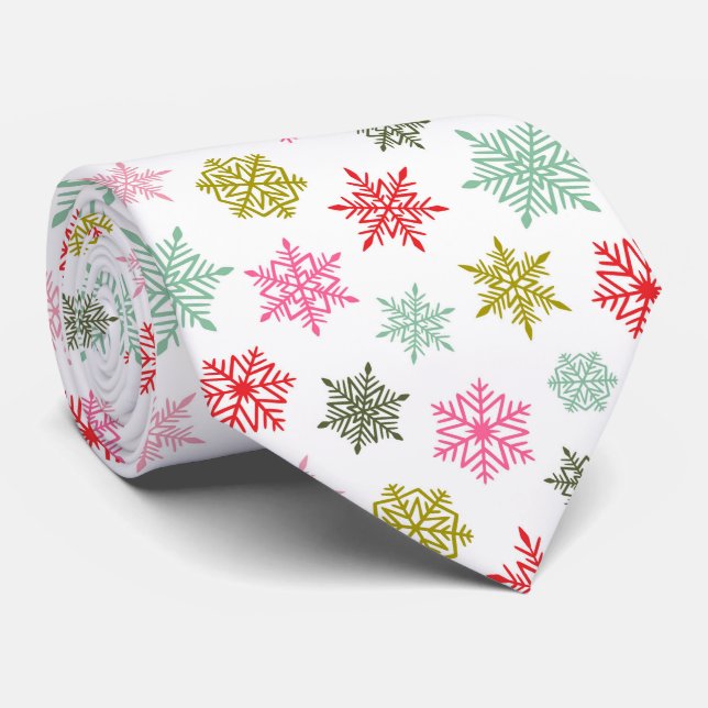 Flerfärgat snöflingemönster – vinter jul slips (Rullad)