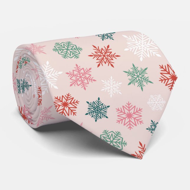 Flerfärgat snöflingemönster – vinter jul slips (Rullad)