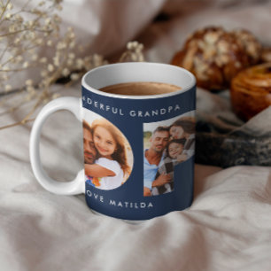 Flerfoto, modern elegant, marin blå gåva kaffemugg