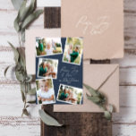 Flerfoto, modernt elegant, marinblått julkort<br><div class="desc">Modern,  minimal snyggt med flera fotofamiljers elegant för heminredning,  skript för textfred,  glädje och kärlek Helgdag julkort,  ideårsdag. Modern på trendens marinblå färg kan ändras.</div>