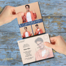 Flerfotos Blå Examen Fest Inbjudan