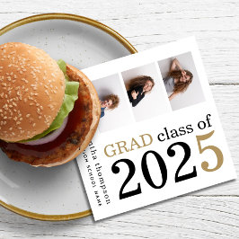 Flerfotosvart Guld-text vit 2025 Studenten Pappersservett