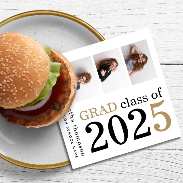 Flerfotosvart Guld-text vit 2025 Studenten Pappersservett (Skapare uppladdad)