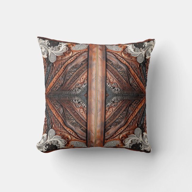 Flersidig läder och Elegant Snöre Rustic Kudde (Framsida)