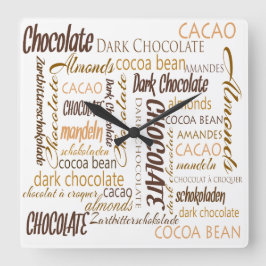 Flerspråkig chokladtypografi Ord Collage Fyrkantig Klocka