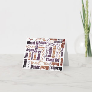 Flerspråkig Lila Brun Svart Typografi Collage Tack Kort