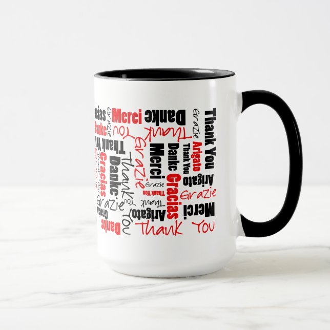 Flerspråkig röd svart Tack-typografi Mugg (Höger)