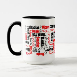 Flerspråkig röd svart Tack-typografi Mugg
