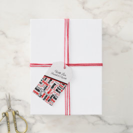 Flerspråkig Tack Red Black Typography Presentetikett